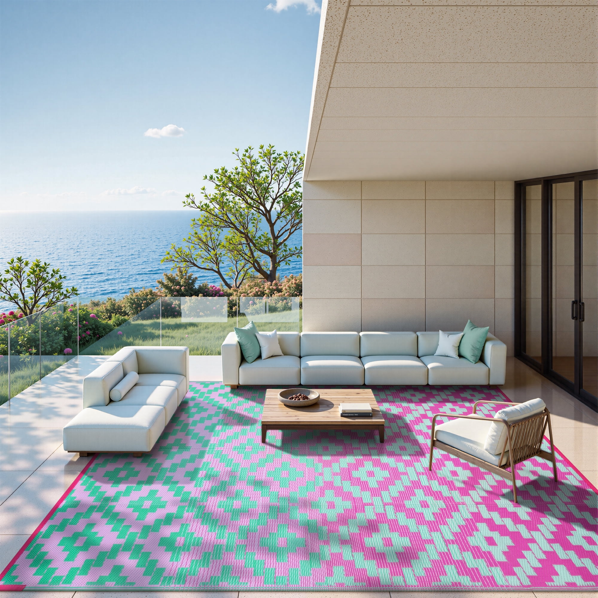 Moynesa 9'x12' Large Outdoor Rug, Waterproof Patio Rug Reversible ...