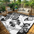 thumbnail image 1 of Moynesa 9'x12' Outdoor Rugs Waterproof, Plastic Straw RV Rugs for Outside, Large Portable RV Outdoor Rugs for Camping, Reversible Butterfly Picnic Mat for Camper Garden Tent, Black/White, 1 of 8