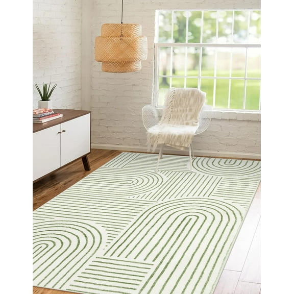 Moynesa 4'x6' Abstract Area Rugs for Living Room, Soft Washable Rugs for Bedroom Entryway, Ultra-Thin Modern Rainbow Green Rug Non-Slip Throw Carpet for Laundry Room Kitchen Office, Green
