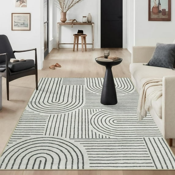 Moynesa 4'x6' Abstract Area Rugs for Bedroom Room, Ultra-Thin Soft Washable Rug Non-Slip Modern Living Rug Indoor Throw Carpet for Laundry Room Entryway Office Kitchen, Black