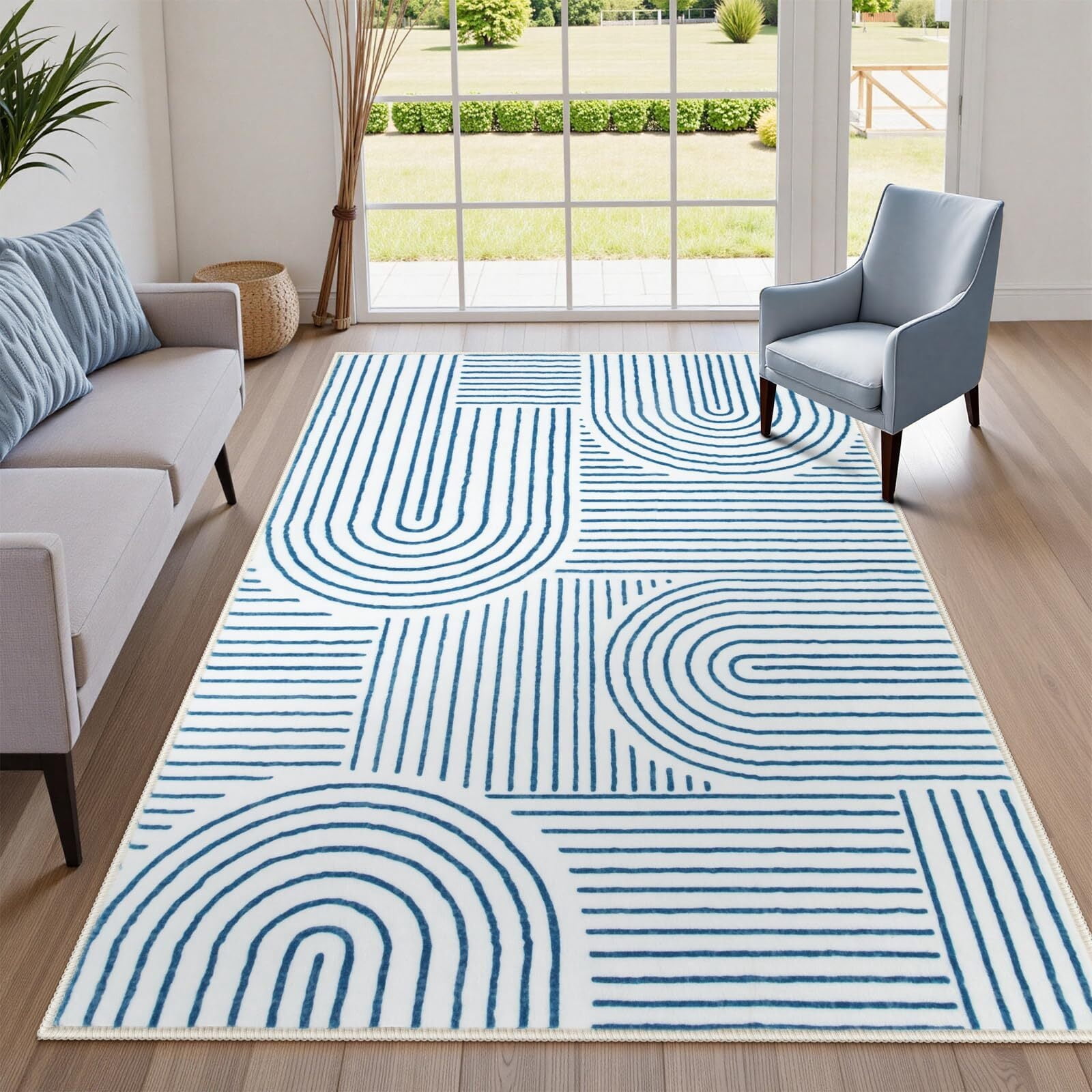 Moynesa 5'x7' Abstract Area Rugs for Living Room, Ultra-Thin Soft Washable Rug Non-Slip Modern Bedroom Rug Indoor Large Throw Carpet for Dining Room Nursery Playroom Office, Blue