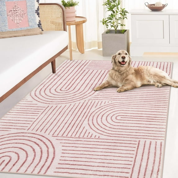 Moynesa 5'x7' Abstract Area Rugs for Living Room, Ultra-Thin Soft Washable Rug Non-Slip Modern Girls Bedroom Rug Rainbow Throw Carpet for Dining Room Office Dorm Playroom, Pink