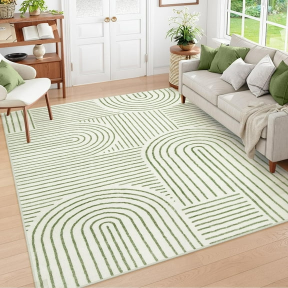Moynesa 6'x9' Abstract Area Rugs for Living Room, Ultra-Thin Soft Washable Rug Non-Slip Modern Bedroom Rug Indoor Large Throw Carpet for Dining Room Office Dorm Playroom, Green