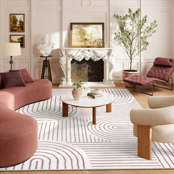 Moynesa 6'x9' Abstract Area Rugs for Living Room, Ultra-Thin Soft Pink Rugs for Girls Bedroom Non-Slip Modern Washable Large Throw Carpet for Dining Room Office Dorm Playroom, Light Pink