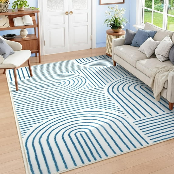 Moynesa 8'x10' Abstract Area Rugs for Living Room, Ultra-Thin Soft Washable Rug Non-Slip Large Modern Bedroom Rug Non-Shedding Accent Carpet for Dining Room Office, Blue