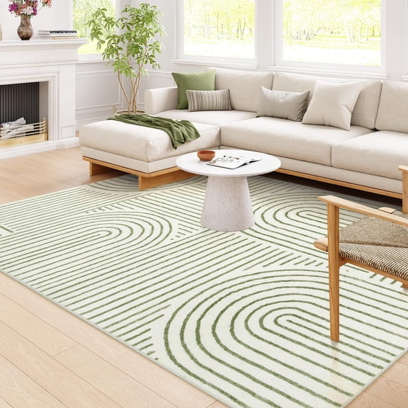 Moynesa 8'x10' Abstract Area Rugs for Living Room, Ultra-Thin Soft Washable Rug Non-Slip Rainbow Modern Bedroom Rug Large Accent Carpet for Dining Room Office, Green
