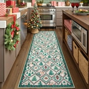 Moynesa Christmas 2'x6' Runner Rugs for Hallway, Washable Cream Kitchen Rug Carpet Runner,Non-Slip Low Pile Soft Winter Moroccan Holiday Xmas Decor Modern Mat for Entrance Bedroom Laundry