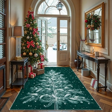 Moynesa Christmas 5x7ft Area Rugs,5'x7' Area Rug Green Christmas Tree Washable Rug Indoor Carpet Decorative Circle Rug Non Slip Soft Rug Holiday Decor for Kitchen Bedroom Foyer Living Room