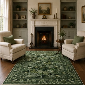 Moynesa 5'x7' Area Rugs for Living Room, Green Botanical Floral Washable Rugs for Bedroom Non-Slip Soft Modern Natural Rugs for Dining Room, Stain Resistant Accent Carpet for Dorm Apartment