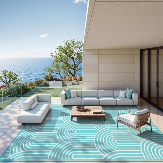 Moynesa Large Outdoor Rugs for Patio 9'x12',RV Area Rugs for Outsides Camper Waterproof, Reversible Portable Plastic Straw Proch Carpet for Backyard Picnic Balcony Deck, Blue