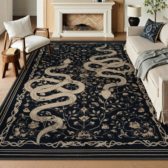 Moynesa Washable Area Rug 8x10 - Large Snake Living Room Rugs, Soft Blue Rug for Bedroom, Non-Slip Blue Indoor Carpet for Dining Room Home Office, Black