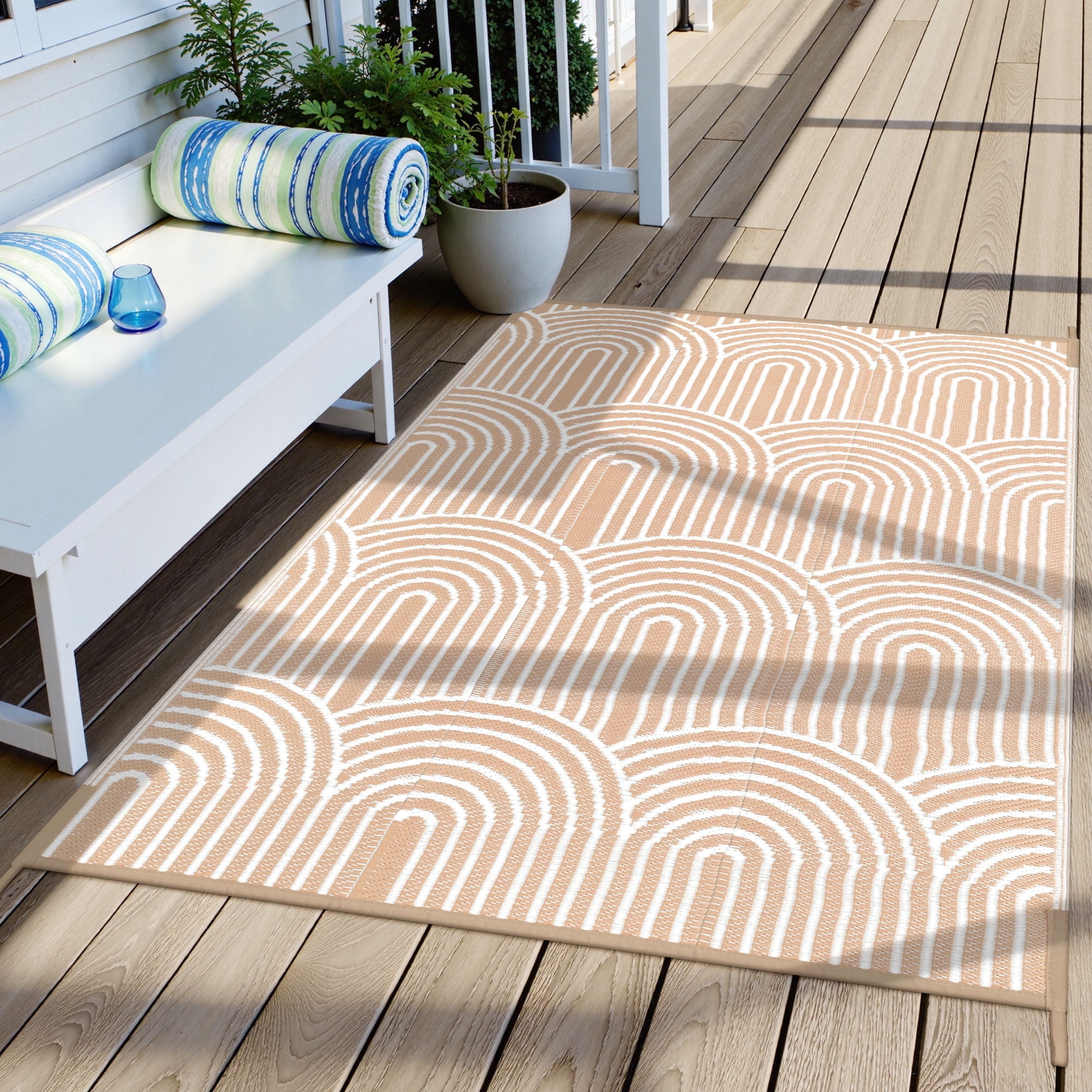 Moynesa Waterproof Outdoor Rug 4x6, Reversible Plastic Straw RV Rug for ...