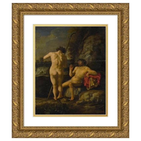 Moyses van Uyttenbroek 15x18 Gold Ornate Wood Frame and Double Matted Museum Art Print Titled - Mercury and Argus