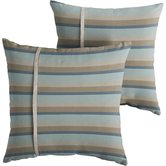 Mozaic AMPS112203 Indoor Outdoor Sunbrella Square Pillows, Set of 2 20 x 20 Mist Blue/Grey Stripes & Silver Grey