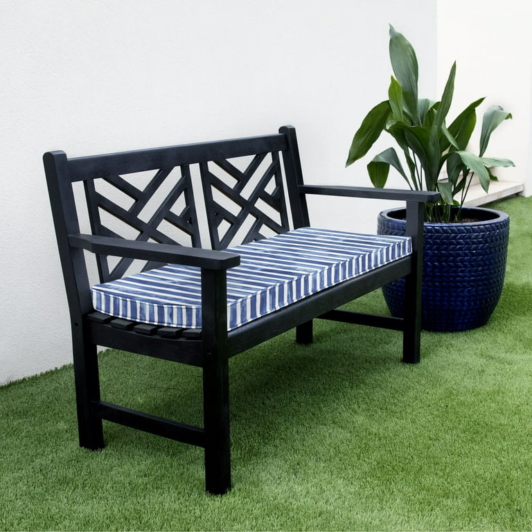 Sorra Home Blue and White Stripe Indoor Outdoor Corded Bench Cushion 45 in x 17 in x 2 in Nelson Commodore Blue