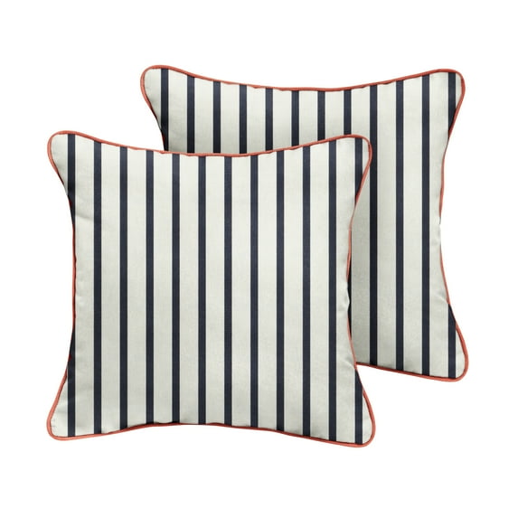 Mozaic Company Sunbrella Lido Indigo Indoor/ Outdoor Pillow (Set of 2) Sunbrella Lido Indigo / Cast Coral 18 in x 18 in