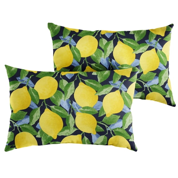 Sunbrella Yellow Lemons Indoor/ Outdoor Pillows (Set of 2) 12 in x 24 in