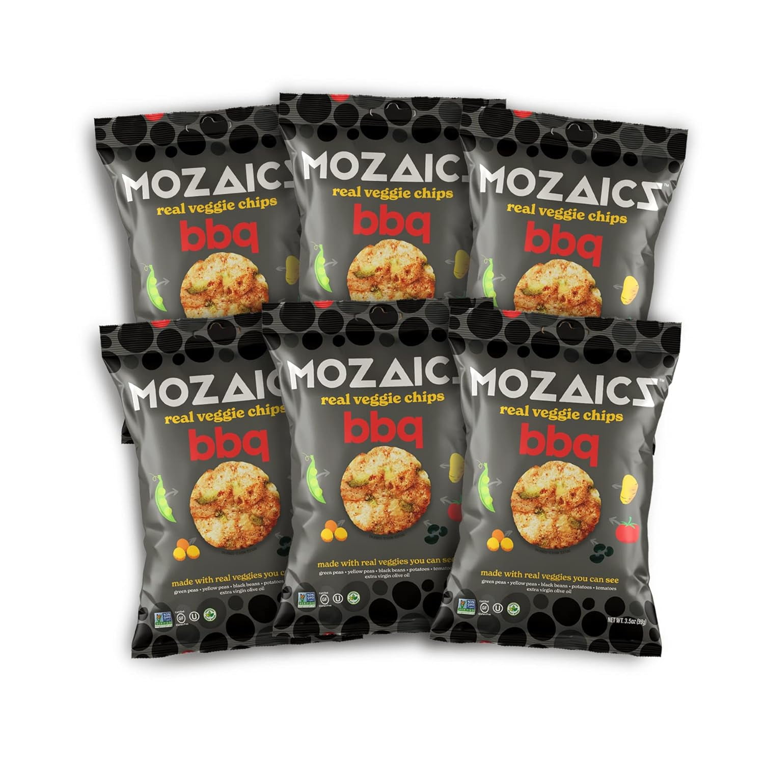 Mozaics BBQ Veggie Chips (6 Big Bags) Healthy Snacks for Kids
