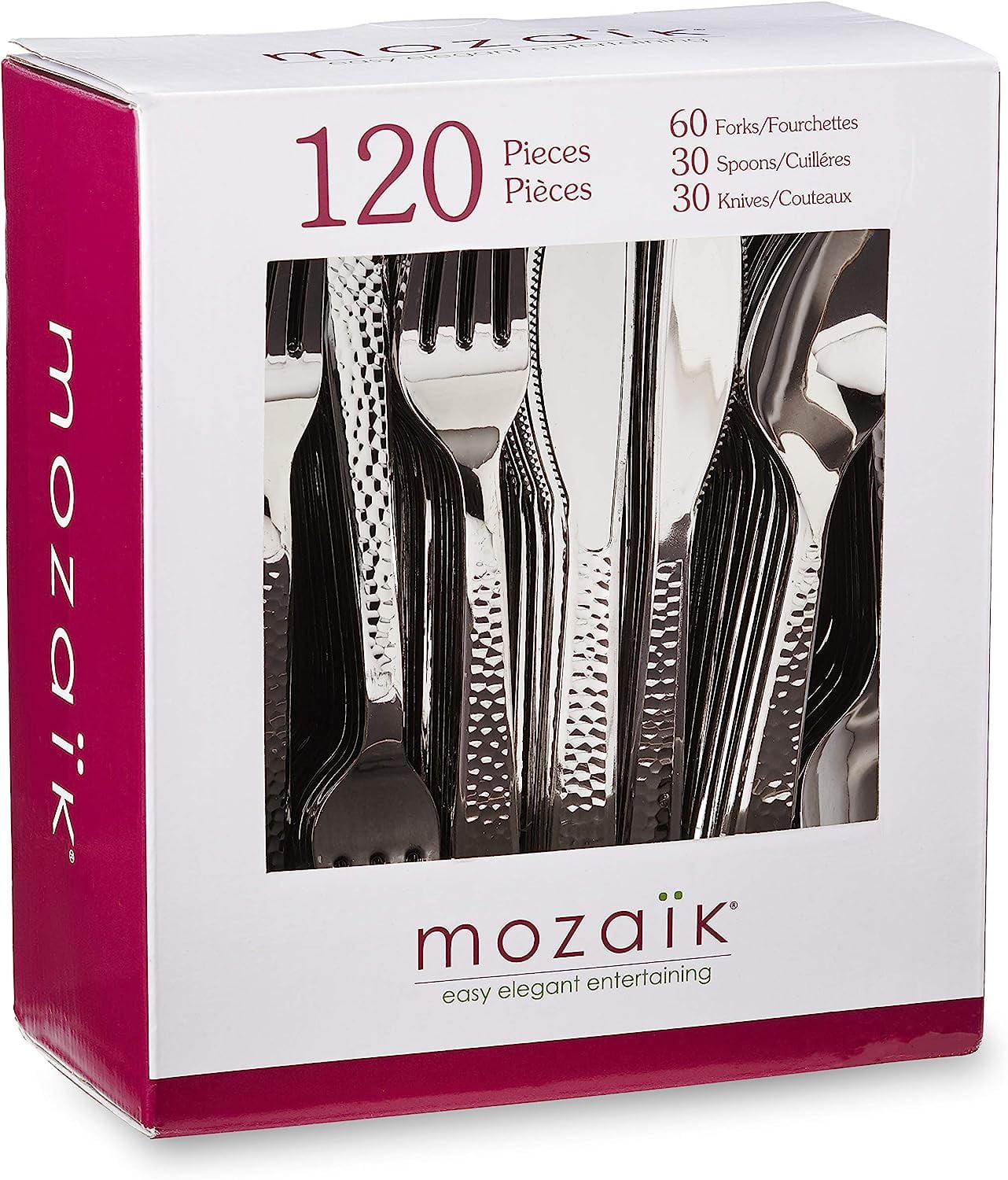 Mozaik Premium Plastic Hammered Stainless Steel Coated Silverware