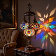 Mozaist Turkish Mosaic Lamp with Bulb   3 Globe Tiffany-Style Table Light Cappadocia Balloon