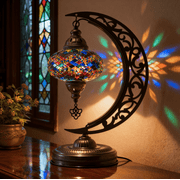 Mozaist Turkish Mosaic Moon Table Lamp 18   Multi Color with Bulb Included, Modern Decorative,