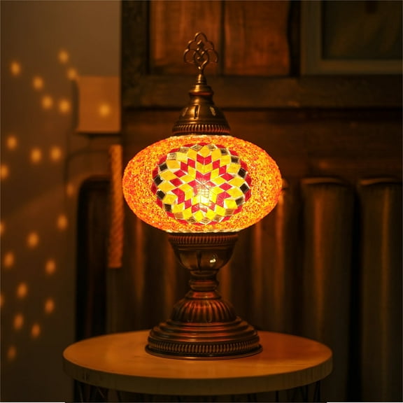 Mozaist Turkish Mosaic Table Lamp 13'' – Orange Color with Bulb Included, Modern Decorative