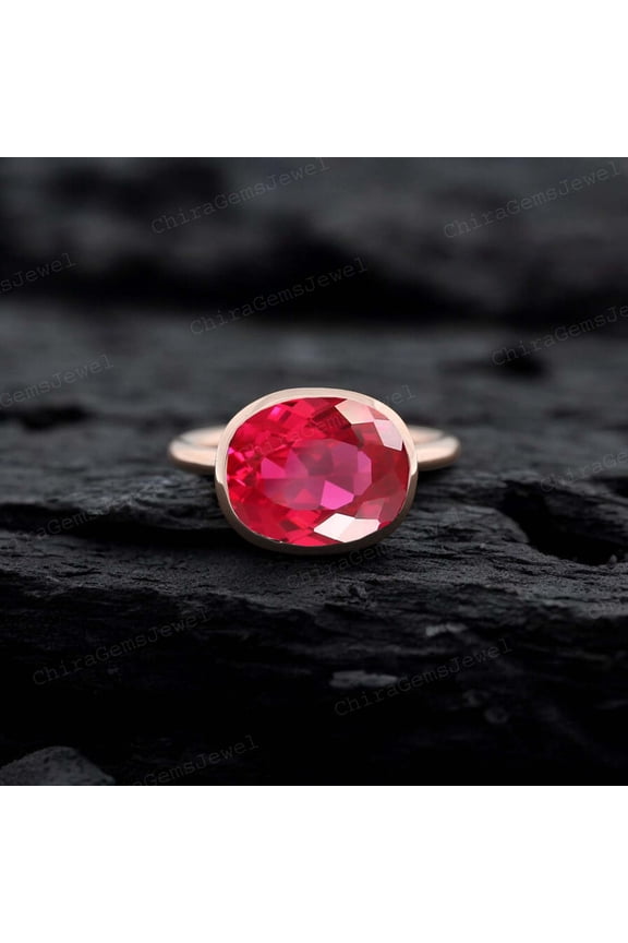 Mozambican Ruby Wedding Ring 10K Yellow Gold Red Ruby Solitaire Engagement Ring for Women July Birthstone Minimalist Ring Christmas Gift For Wife