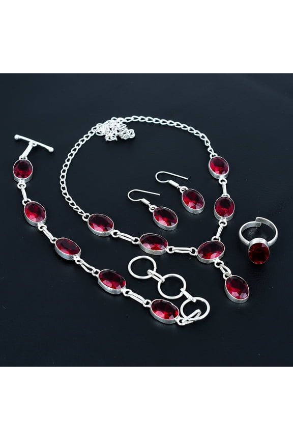 Mozambique Garnet 925 Sterling Silver Oval Gemstone Handmade Jewelry Set VJ 193