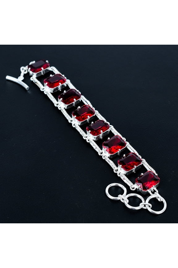 Mozambique Garnet Cushion Gemstone Gift 925 Sterling Silver Bracelet 7" VJ 1241