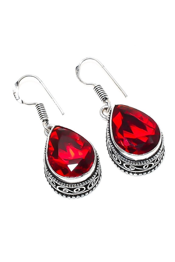 Mozambique Garnet Earrings 925 Silver | Handmade Dark Red Gemstone Jewelry | Vintage-Inspired Gift for Women