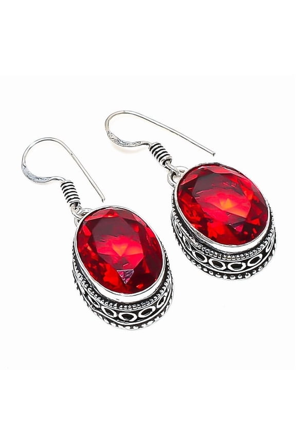 Mozambique Garnet Earrings 925 Silver | Handmade Deep Red Gemstone Jewelry | Romantic Gift for Her