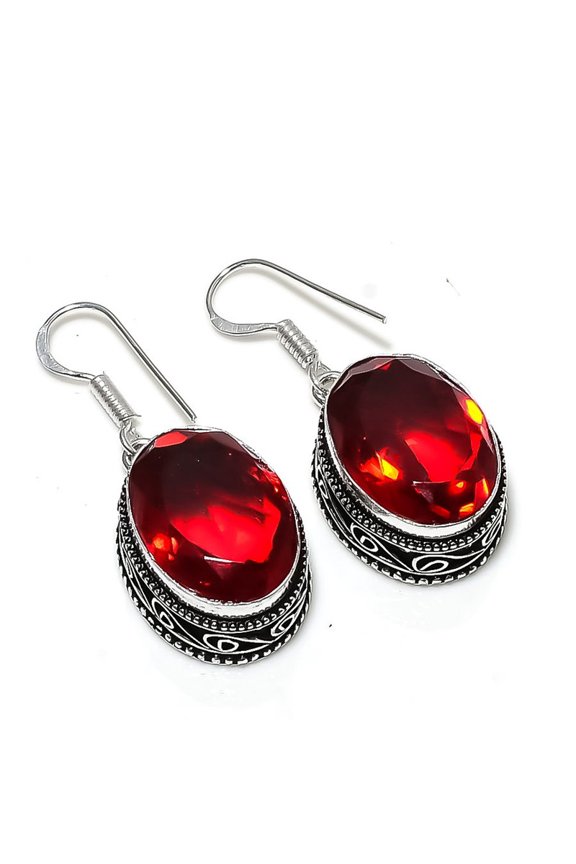 Mozambique Garnet Earrings Handmade 925 Sterling Silver | Deep Red Crystal Jewelry | Classic Gift for Her