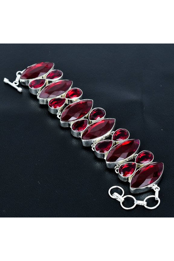 Mozambique Garnet Gemstone Gift 925 Sterling Silver Jewelry Bracelet 8" VJ 1421