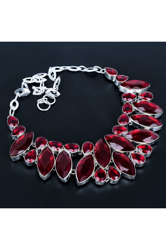 Mozambique Garnet Gemstone Gift 925 Sterling Silver Jewelry Necklace 18" VJ 1476