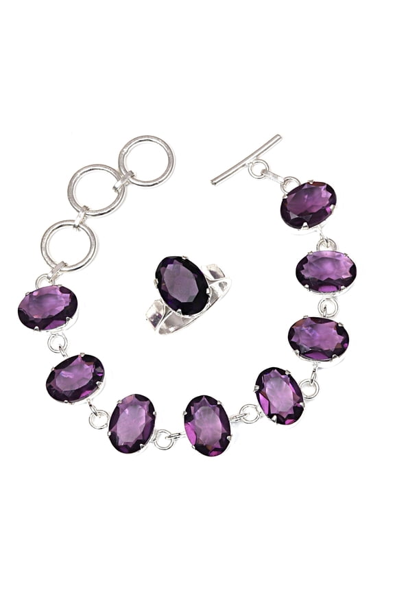 Mozambique Garnet Gemstone Women's Unisex Silver Jewelry Bracelets & Rings 7-8''