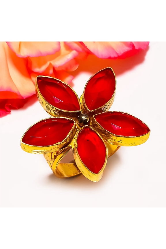 Mozambique Garnet Gold & Black Rhodium Plated Handmade Ring Adjustable (R9607), Beautiful Jewelry For Woman, New Year Sale, Valentin's Day Gift