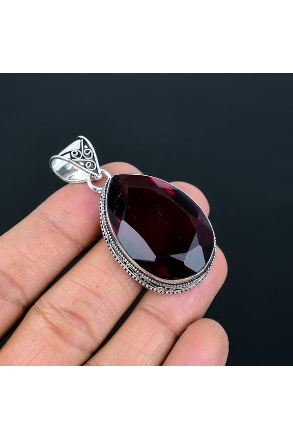 Mozambique Garnet Pear Gemstone 925 Sterling Silver Vintage Pendant 2.3" VJ 435
