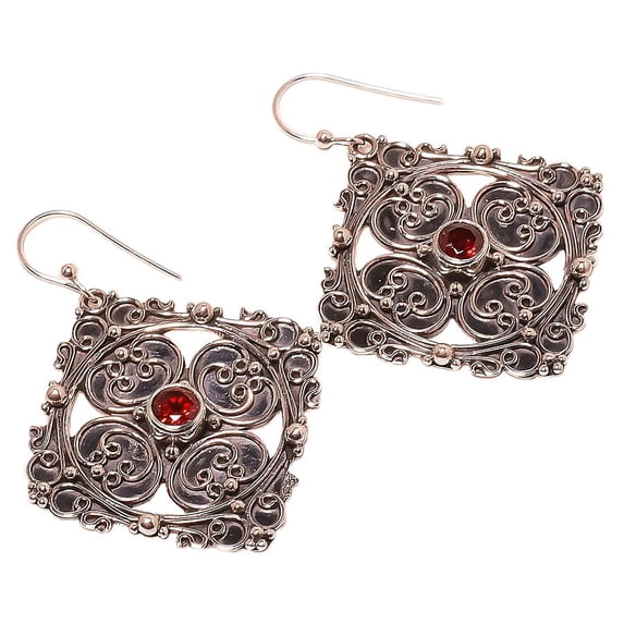 Mozambique Garnet Solid 925 Sterling Silver Earring Size 1.77", Dangle Handmade Earring, Garnet Earring, Red Earring, Gemstone Earring, New Year Sale,