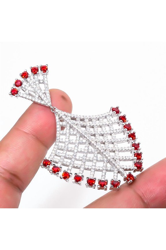 Mozambique Garnet & Topaz 925 Sterling Silver Pendant 2.48" M1486, Garnet Pendant, Christmas Gift, New Year Sale, Gemstone Silver Jewelry