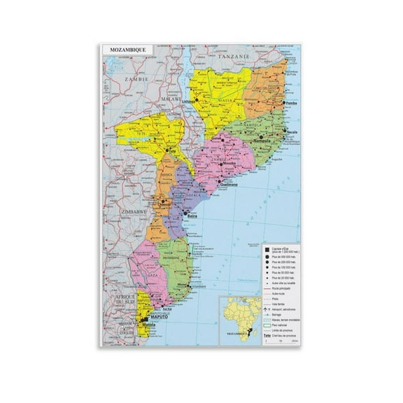 Mozambique Map Posters Posters Wall Art Painting Canvas Gift Living Room Prints Bedroom Decor Poster Artworks 08x12inch(20x30cm)