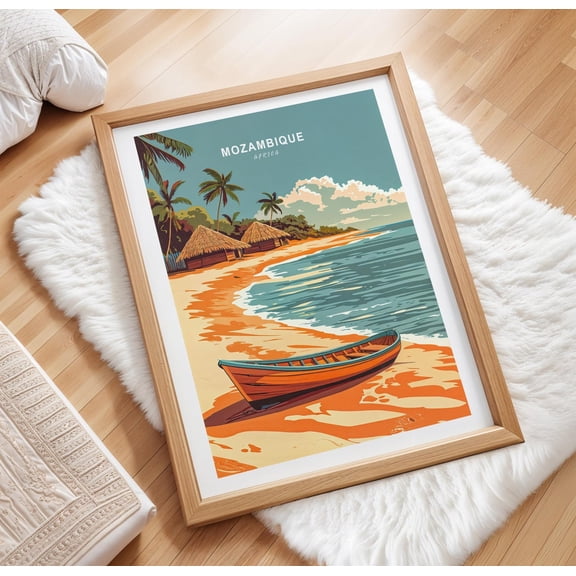 Mozambique Southeast Africa Tropical Beach Palm Tree Wall Art, Unframed Canvas 12x16in