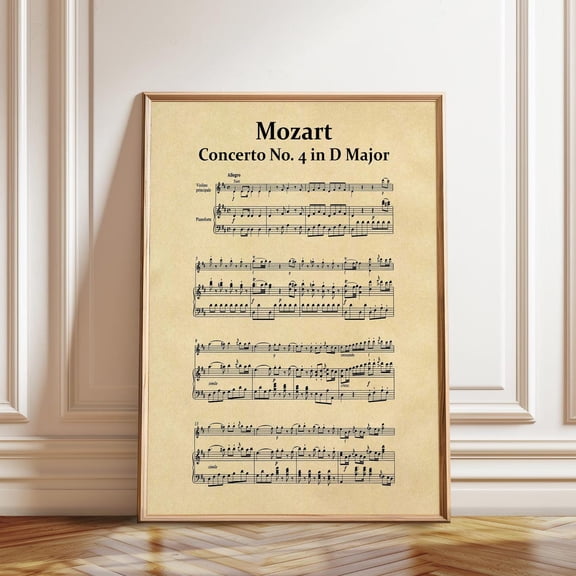 Mozart Concerto No 4 Sheet Music Classical Music Decor, Unframed Canvas 8x10in