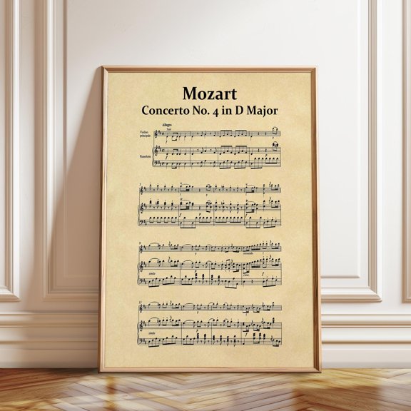 Mozart Concerto No. 4 Sheet Music Poster Classical Music Decor , Poster Print Only