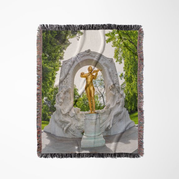 Mozart Statue In Burggarten, Austria, Woven Blanket