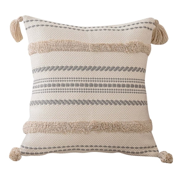 Mozhitti 2 Pack Boho Decorative Throw Pillow Tufted Woven With Tassel Series Pillow Case 18x18 Khaki