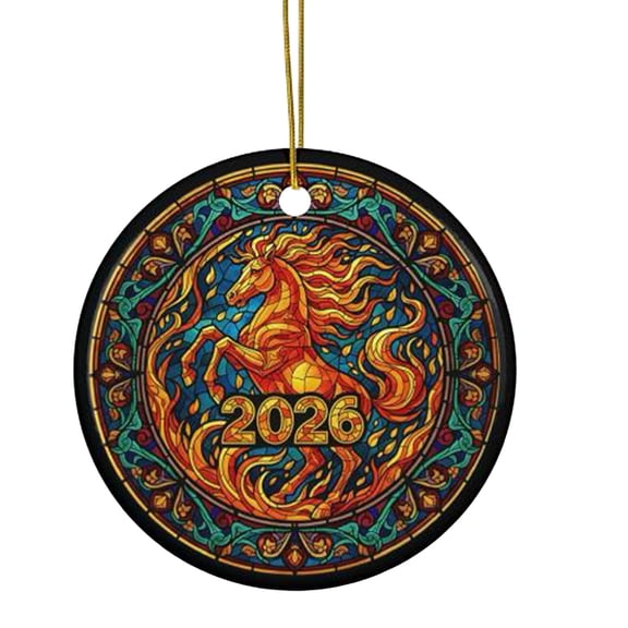 Mozhitti 2026 Year Of The Fire Horse Ornament Stained Glass Ceramic Chinese Year Decoration 2026 Spring Festival