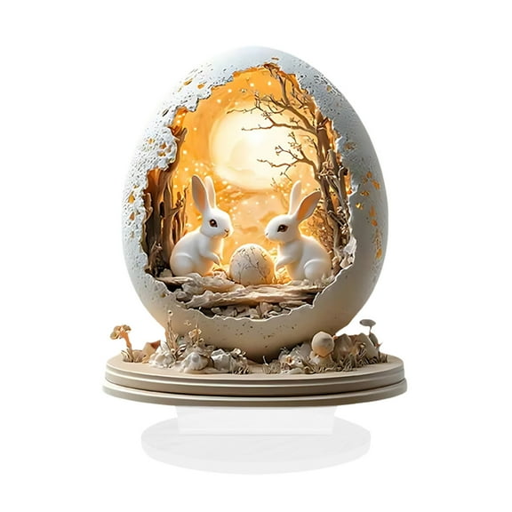 Mozhitti 7.87 Inch Easter Egg House Ornament, 2D Flat Farmhouse Tabletop Decor for Easter, Farmhouse Rabbit Desk Centerpiece, Home Eggs Ornaments for Travel, Hotel, School