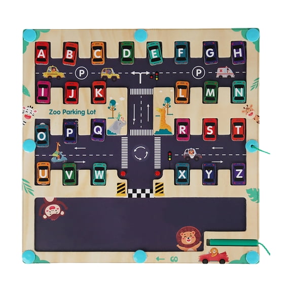 Mozhitti ABC Parking Board Wooden Letter Maze Letter Puzzle Board Montessori Letter Parking Maze Preschool ABC Fine Motor Skills Game Birthday Gift