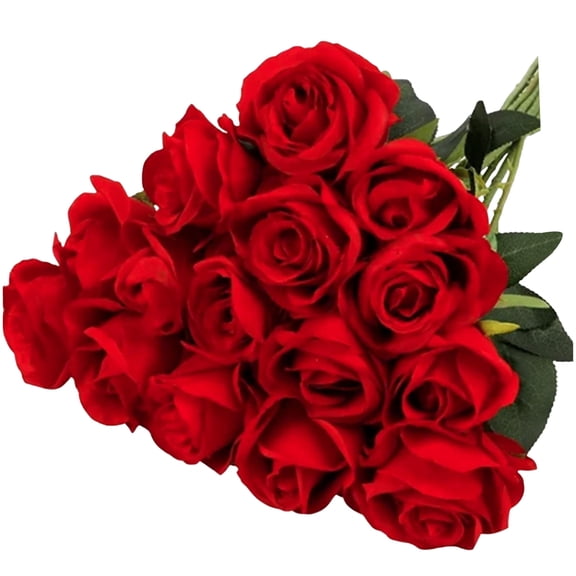 Mozhitti Champagne Roses Flowers Silk Flowers Realistic Roses Bouquet Long Stem For Wedding Home Party Birthday Decoration (Red)
