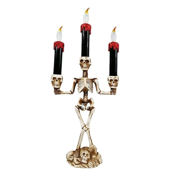 Mozhitti Cheers US Halloween Decoration Skeleton Candle Holder Light Halloween Candelabra Flameless Prop Candlestick For Halloween Home Party